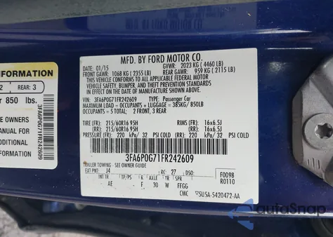 2015 Ford Fusion S из США, поврежденный, VIN 3FA6P0G71FR242609